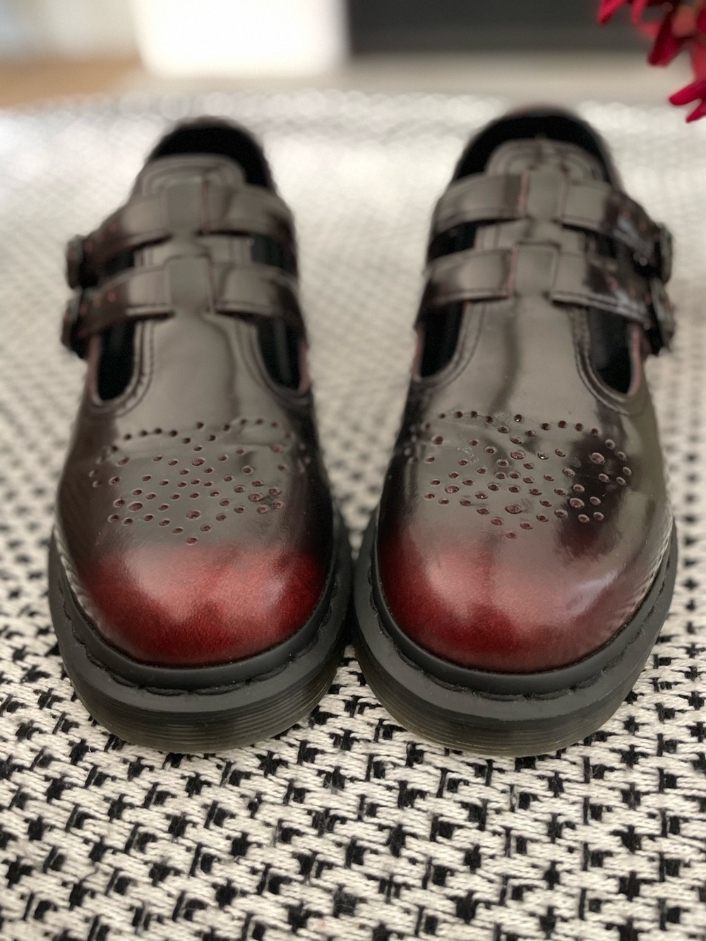 Dr. Martens Mary Jane Cherry Red Rub Off Arcadia Leather Broque - Picture 9 of 10